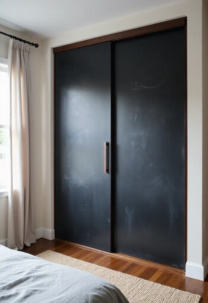 25 Bedroom Closet Door Ideas That Combine Function and Flair 13. Chalkboard Sliding Doors for Creativity