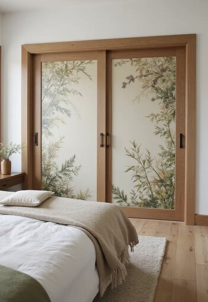 25 Bedroom Closet Door Ideas That Combine Function and Flair 20. Nature Inspired Doors for a Calming Effect