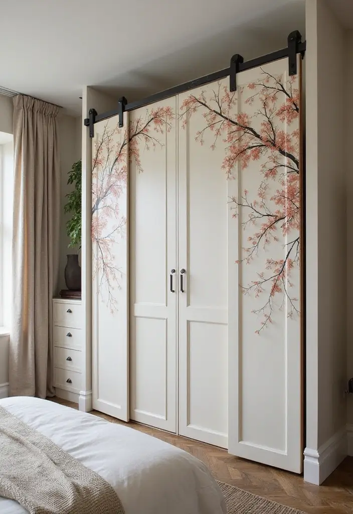 25 Bedroom Closet Door Ideas That Combine Function and Flair 21. Wall Art as Closet Doors for a Creative Spin