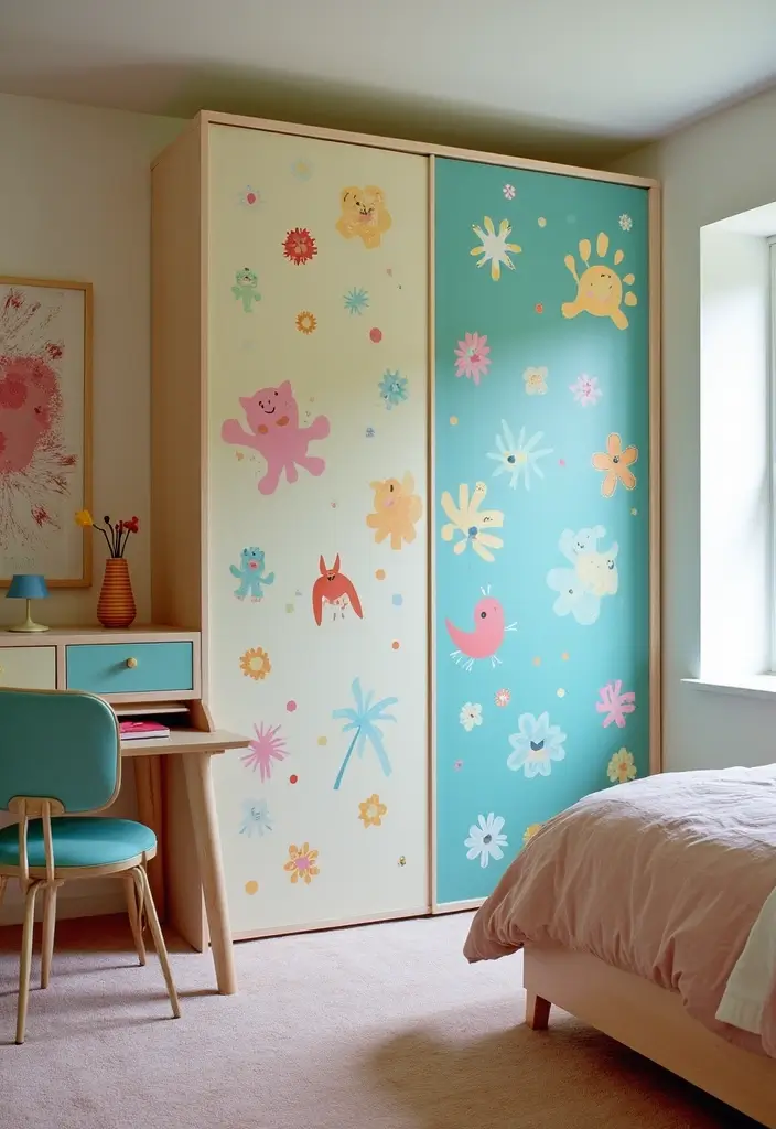 25 Bedroom Closet Door Ideas That Combine Function and Flair 23. Sliding Doors with Graphics for a Fun Vibe