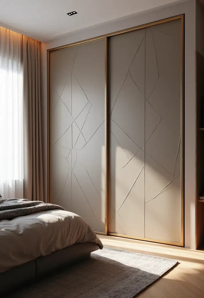 25 Bedroom Closet Door Ideas That Combine Function and Flair 24. Geometric Patterns for Modern Aesthetics