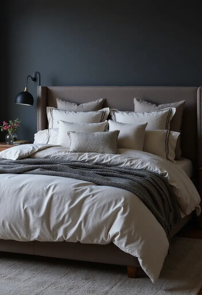 30 Dark Gray Bedroom Ideas That Look Sophisticated Sleek 11. Elegant Bedding Combinations