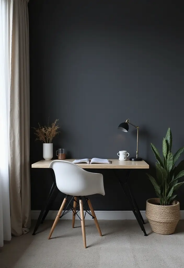 30 Dark Gray Bedroom Ideas That Look Sophisticated Sleek 12. Minimalist Desk Space
