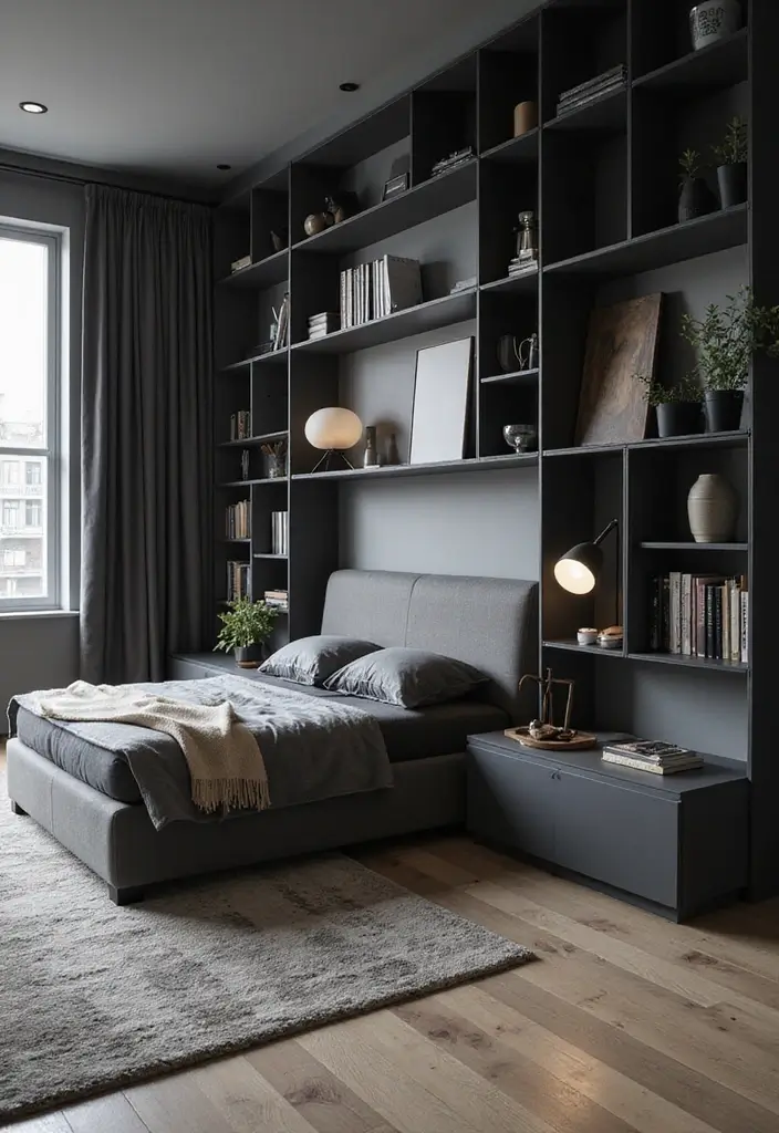 30 Dark Gray Bedroom Ideas That Look Sophisticated Sleek 13. Stylish Storage Solutions