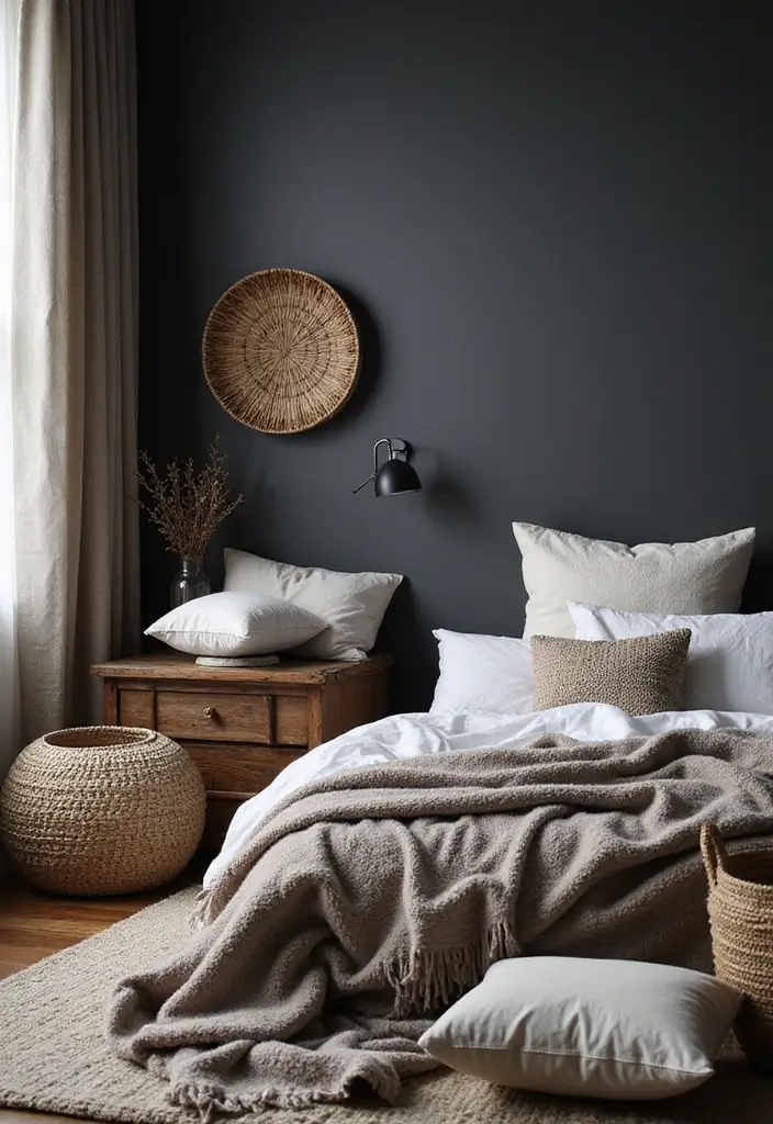 30 Dark Gray Bedroom Ideas That Look Sophisticated Sleek 2. Layered Textures
