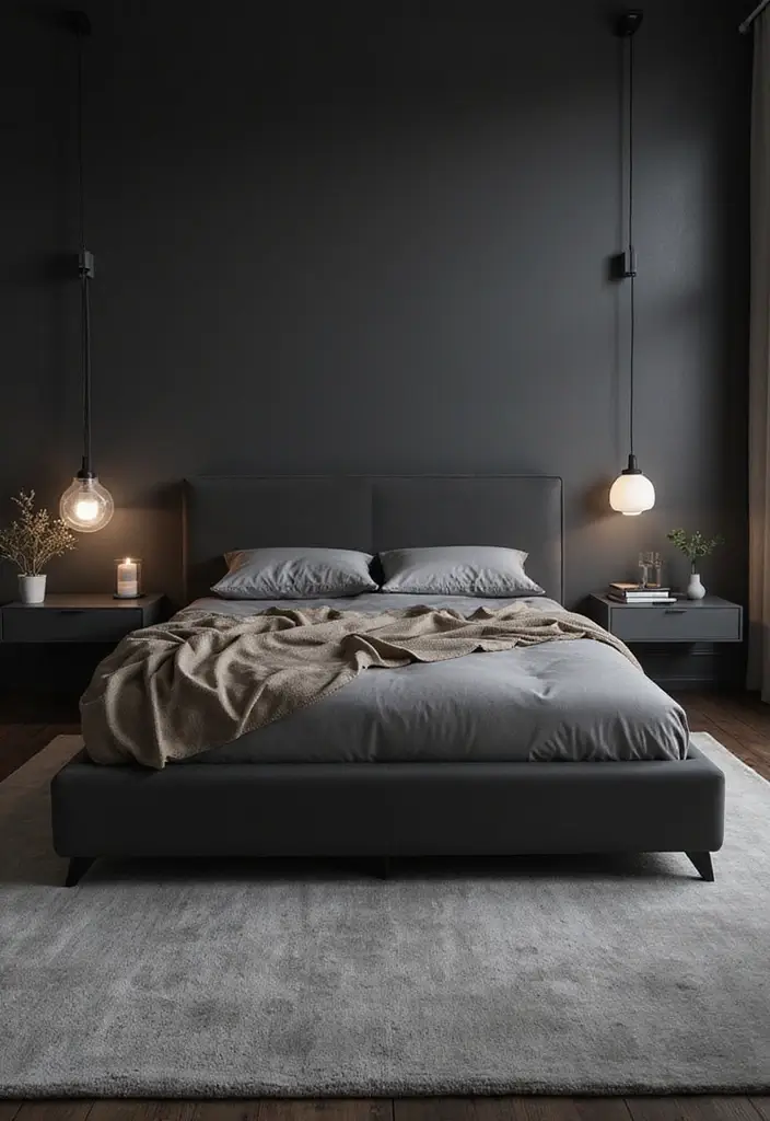 30 Dark Gray Bedroom Ideas That Look Sophisticated Sleek 21. Floating Nightstands