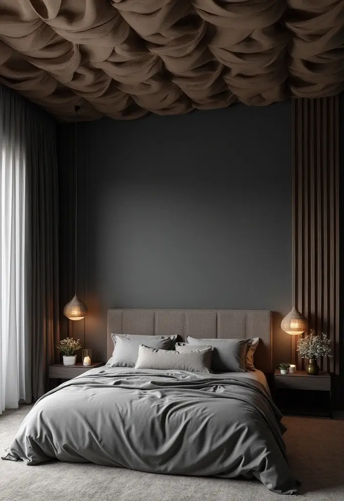 30 Dark Gray Bedroom Ideas That Look Sophisticated Sleek 22. Textured Ceiling