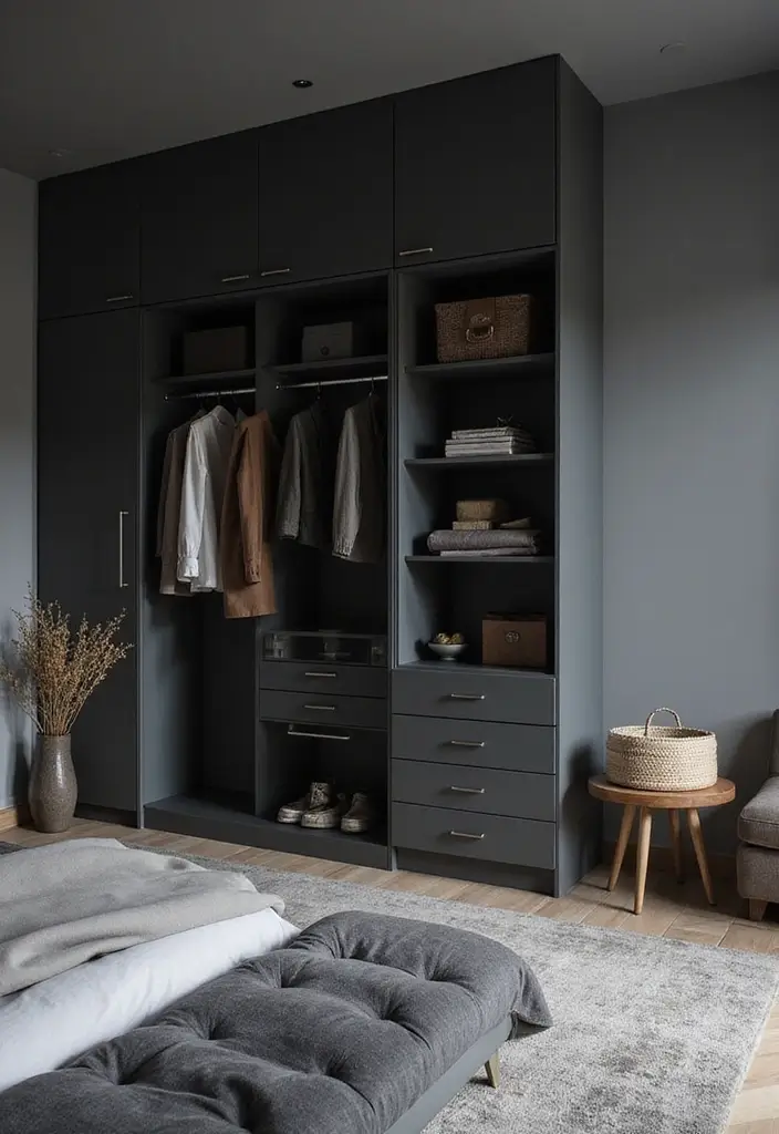 30 Dark Gray Bedroom Ideas That Look Sophisticated Sleek 24. Custom Closet Solutions