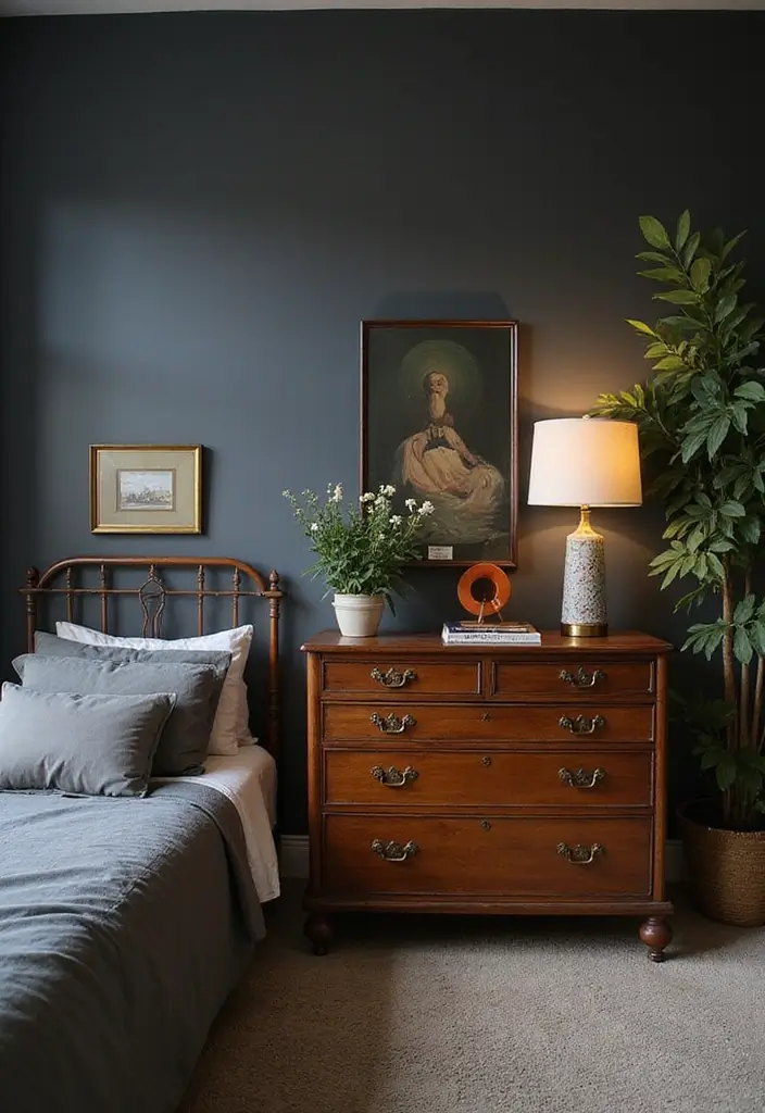 30 Dark Gray Bedroom Ideas That Look Sophisticated Sleek 25. Vintage Finds