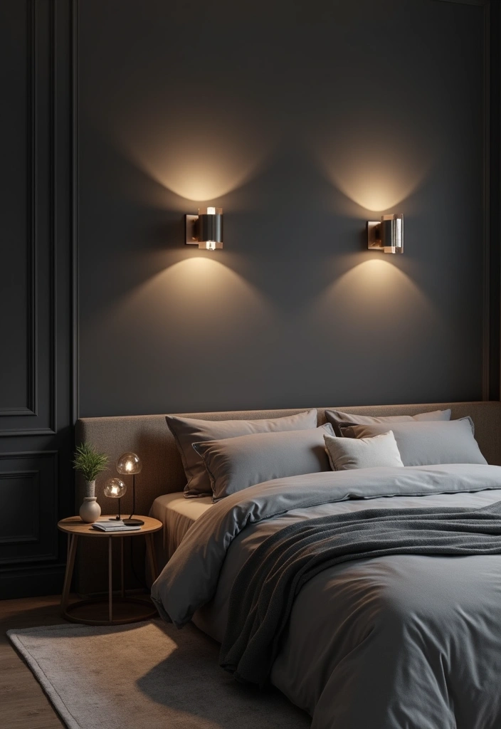 30 Dark Gray Bedroom Ideas That Look Sophisticated Sleek 27. Modern Wall Lights