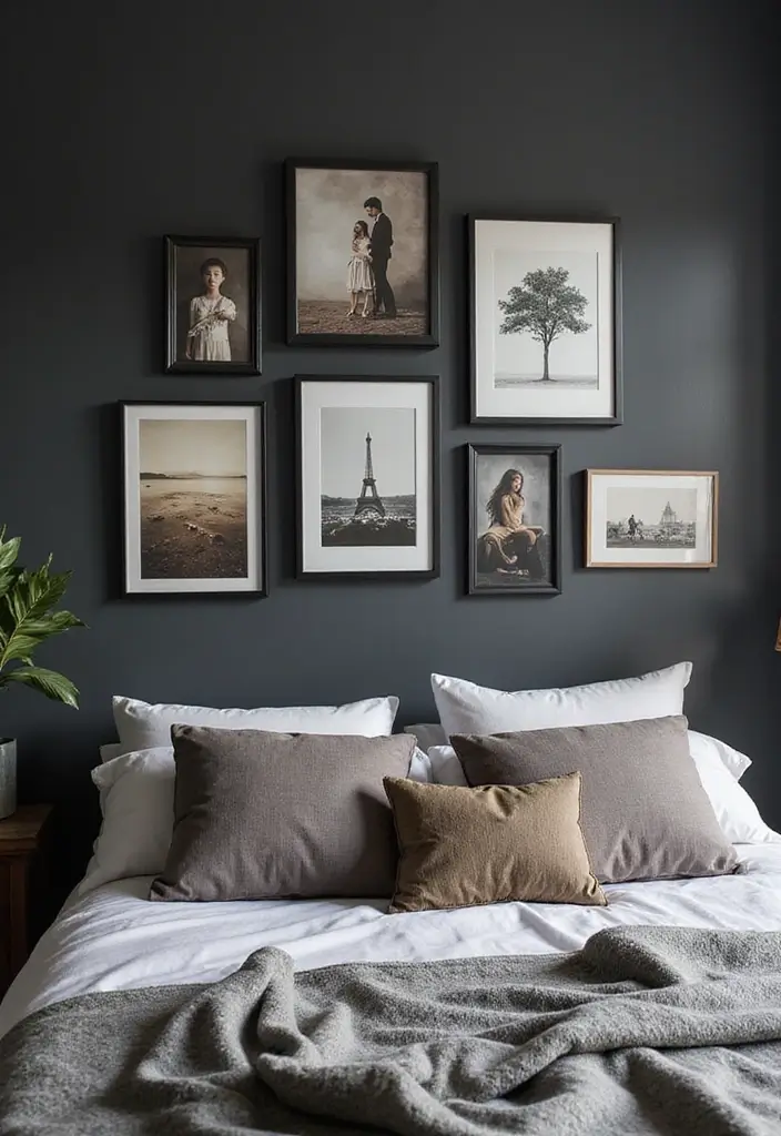 30 Dark Gray Bedroom Ideas That Look Sophisticated Sleek 29. Personalized Wall Art