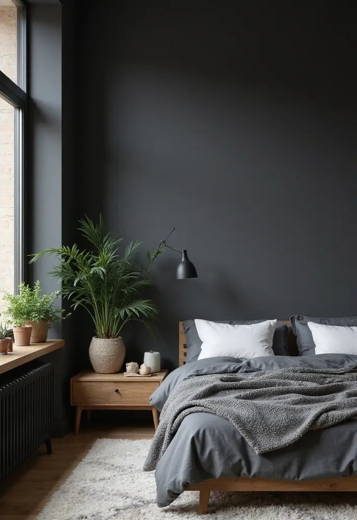 30 Dark Gray Bedroom Ideas That Look Sophisticated Sleek 3. Accents of Natural Elements