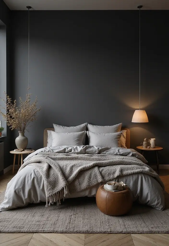30 Dark Gray Bedroom Ideas That Look Sophisticated Sleek 7. Soft Fabrics