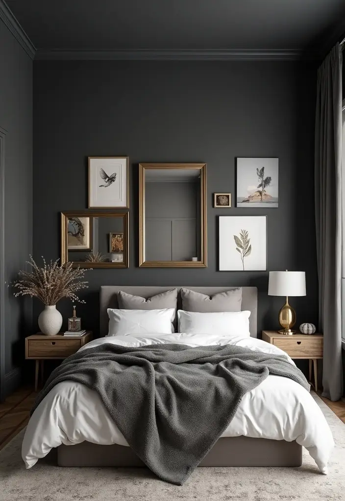 30 Dark Gray Bedroom Ideas That Look Sophisticated Sleek 8. Artful Wall Decor