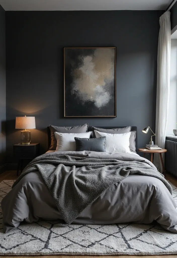 30 Dark Gray Bedroom Ideas That Look Sophisticated Sleek 9. Subtle Geometric Patterns
