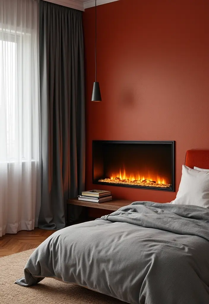 30 Electric Fireplace Ideas Bedroom That Add Warmth and Luxury 21. Stylish Electric Fireplace Accent Walls