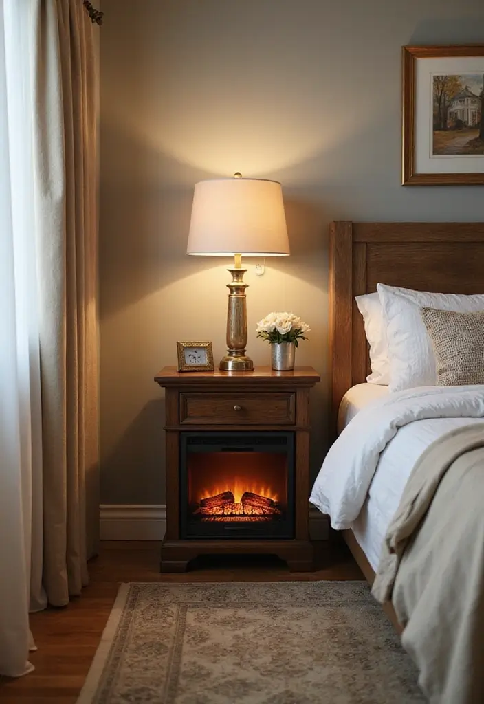 30 Electric Fireplace Ideas Bedroom That Add Warmth and Luxury 22. Electric Fireplace Side Tables