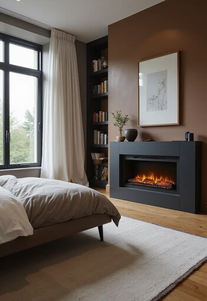 30 Electric Fireplace Ideas Bedroom That Add Warmth and Luxury 29. Sleek Black Electric Fireplaces