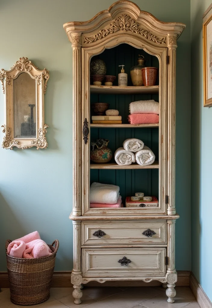 14 Bathroom Almirah Ideas For Neat Storage 3. Vintage Style Almirah