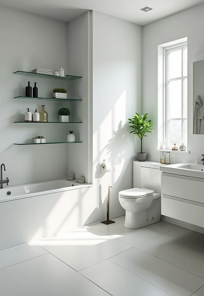 14 Bathroom Shelf Ideas For Smart Storage 8. Glass Shelves for a Modern Touch