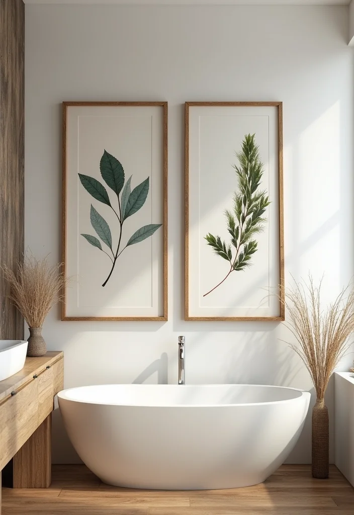 14 Bathroom Wood Ideas With Warm Texture 12. Wooden Framed Artwork