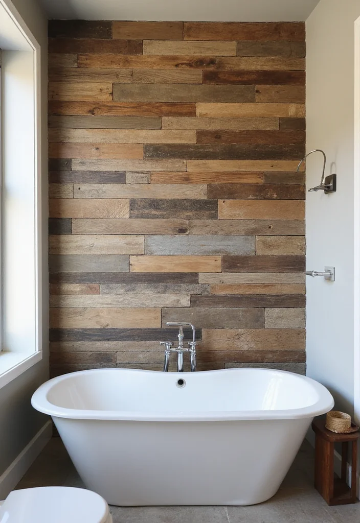 14 Bathroom Wood Ideas With Warm Texture 9. Wooden Accent Walls