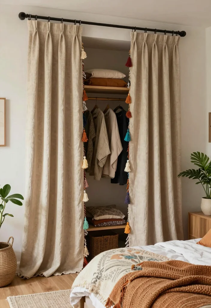 14 Bedroom Closet Curtain Ideas For Soft Affordable Style 10. Boho Chic