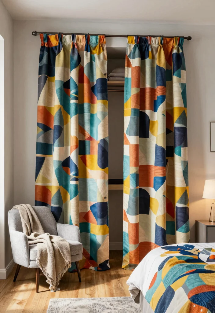 14 Bedroom Closet Curtain Ideas For Soft Affordable Style 2. Bold Patterns