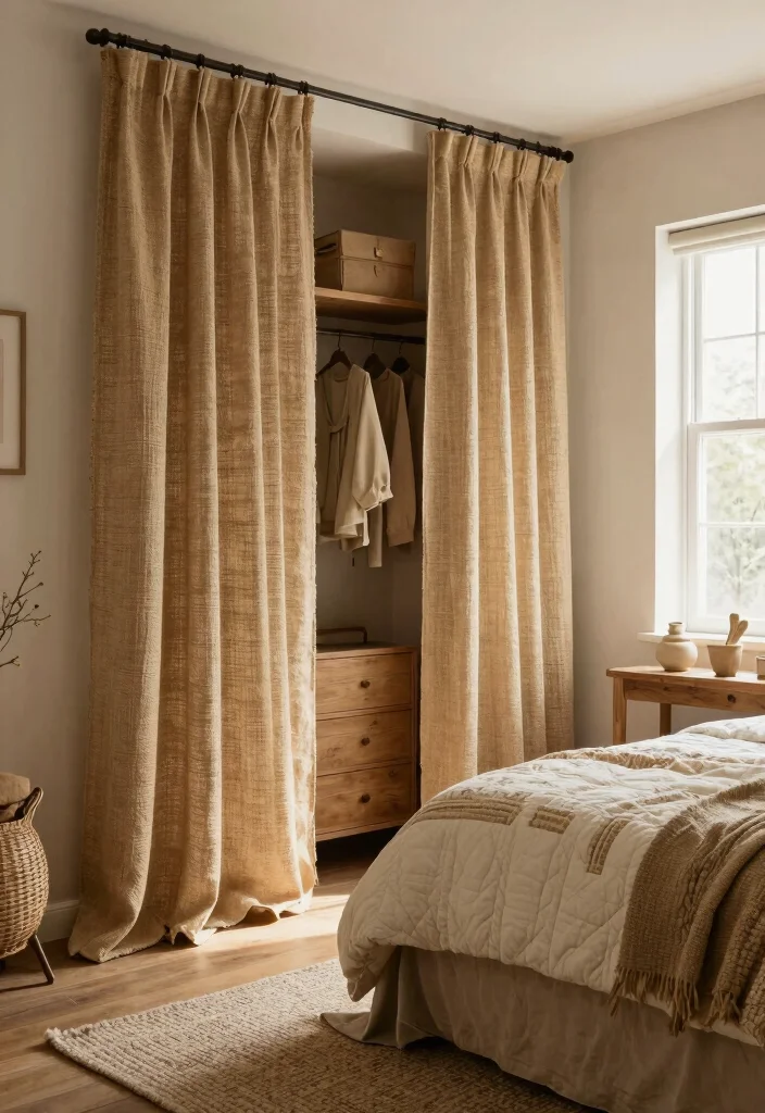 14 Bedroom Closet Curtain Ideas For Soft Affordable Style 3. Rustic Charm
