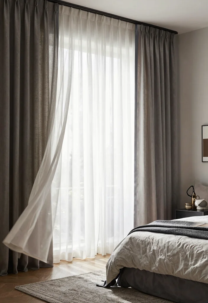 14 Bedroom Closet Curtain Ideas For Soft Affordable Style 5. Layered Textures