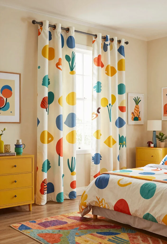 14 Bedroom Closet Curtain Ideas For Soft Affordable Style 7. Fun and Funky Prints