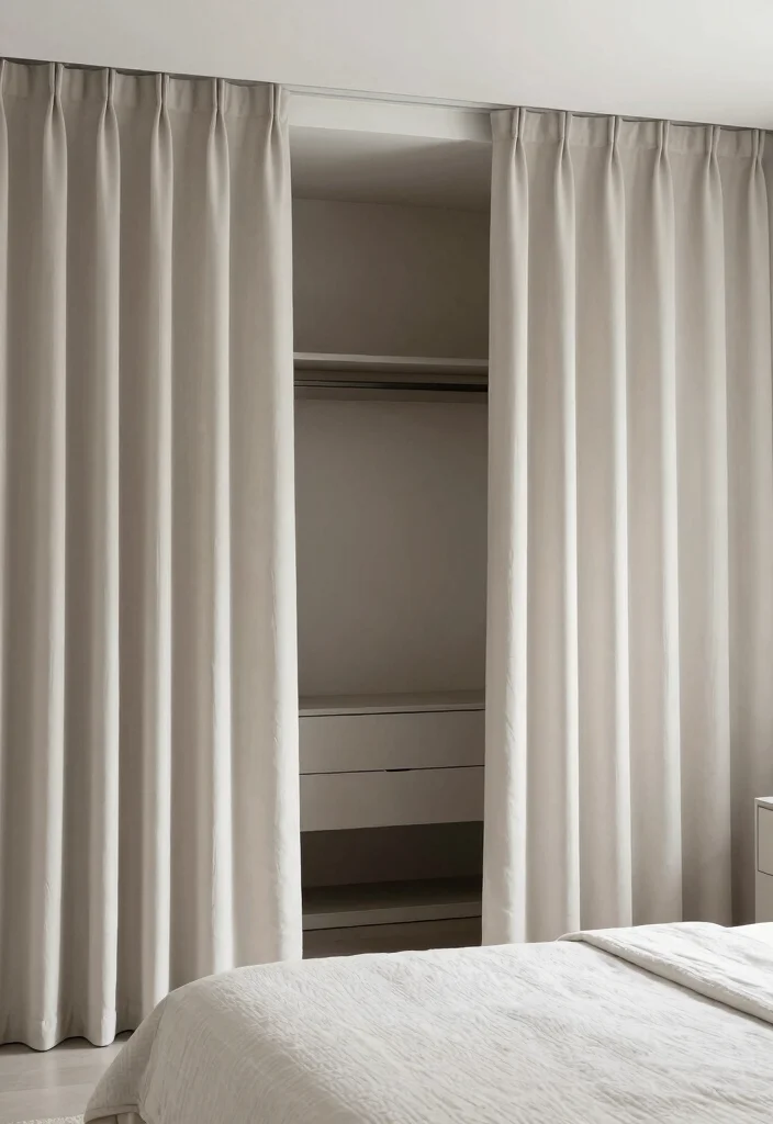 14 Bedroom Closet Curtain Ideas For Soft Affordable Style 8. Minimalist Approach