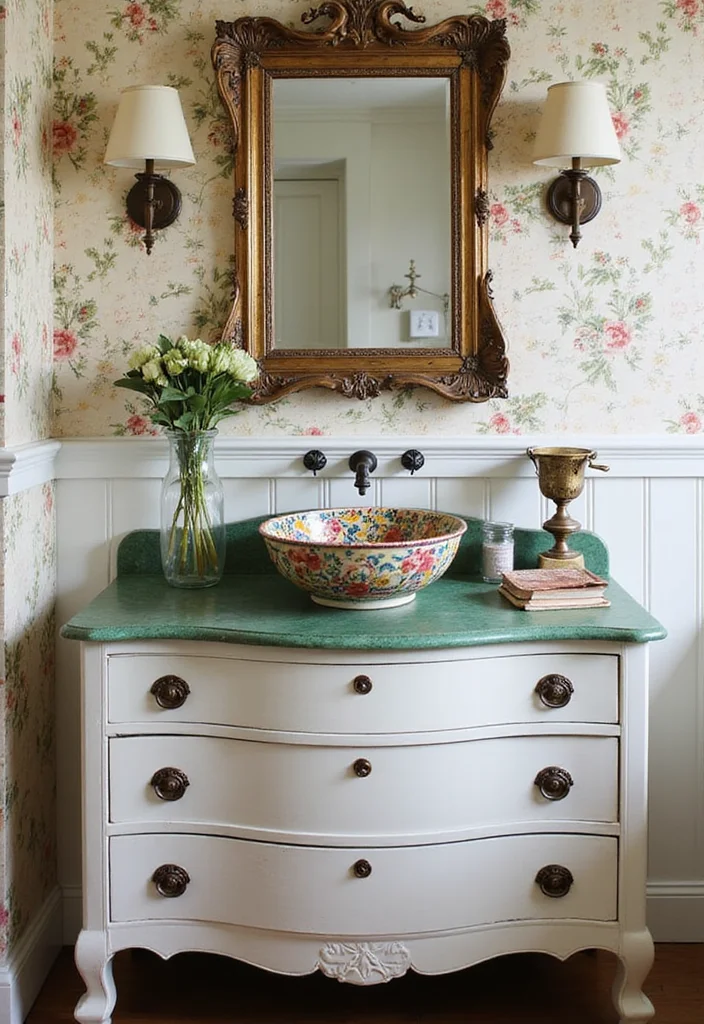 14 Boho Bathroom Vanity Ideas With Natural Style 2. Vintage Charm