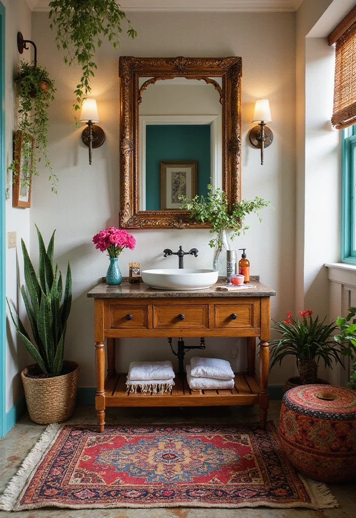 14 Boho Bathroom Vanity Ideas With Natural Style 5. Eclectic Mix