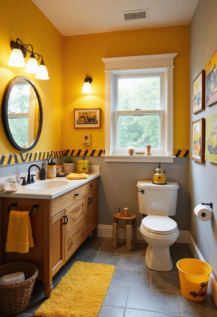 14 Boy Bathroom Ideas That Feel Fun 7. Construction Zone Fun
