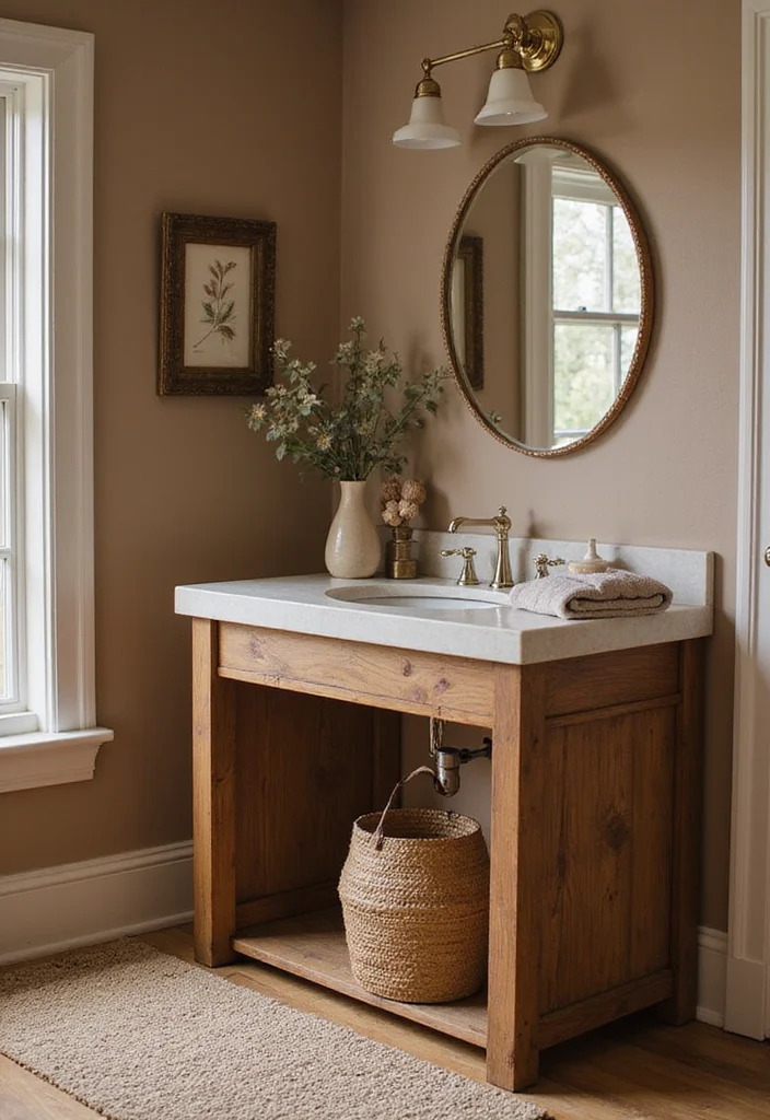 14 Brown Bathroom Ideas With Cozy Charm 1. Warm Wooden Vanities