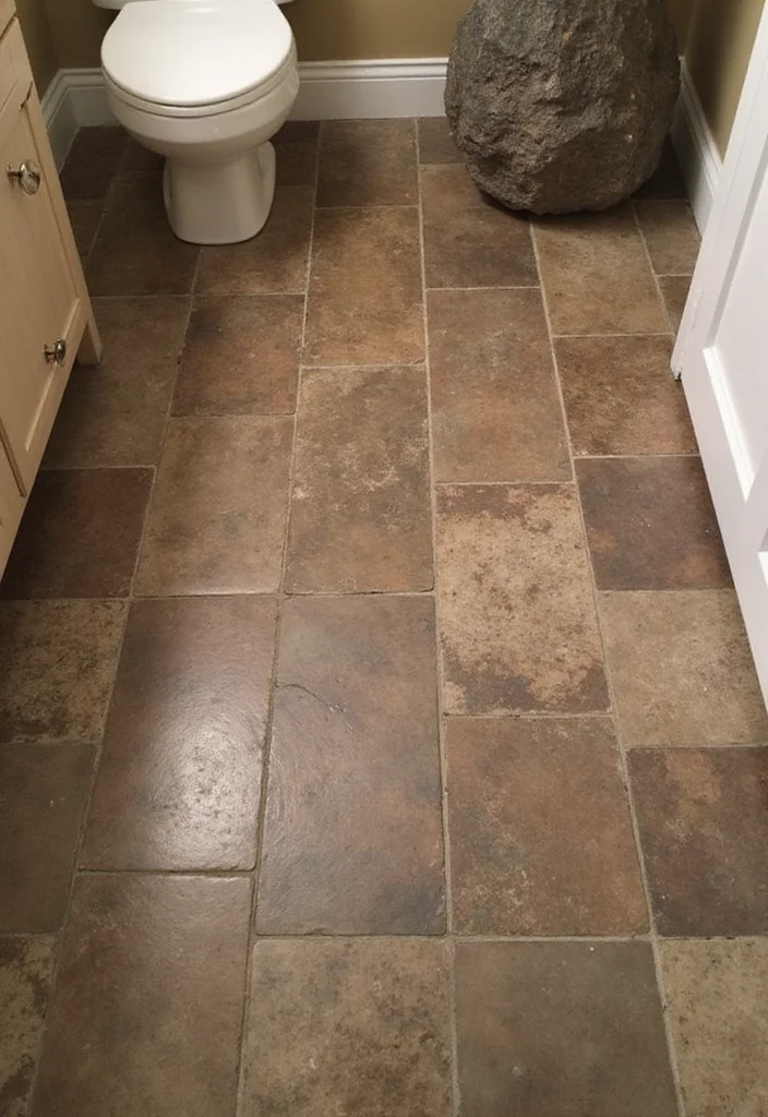 14 Brown Bathroom Ideas With Cozy Charm 2. Rustic Brown Tiles