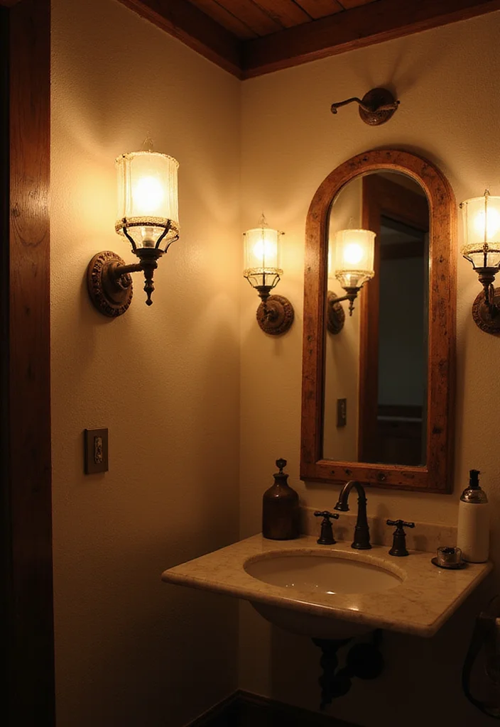 14 Brown Bathroom Ideas With Cozy Charm 4. Soft Lighting