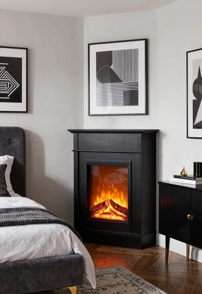 14 Corner Electric Fireplace Bedroom Ideas For Small Spaces 11. Urban Chic