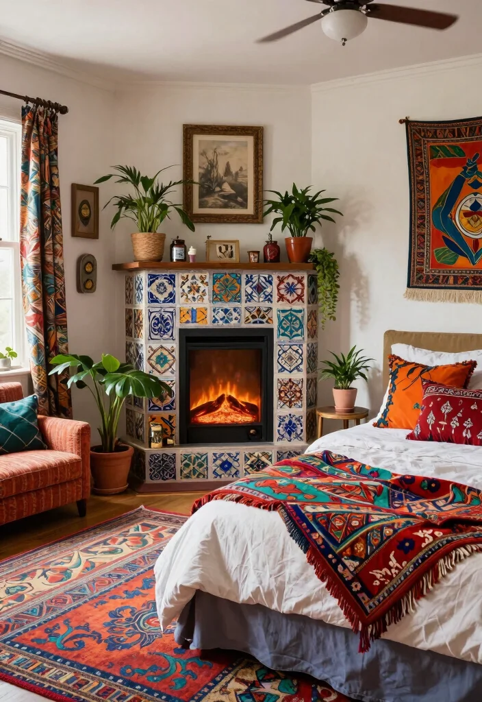 14 Corner Electric Fireplace Bedroom Ideas For Small Spaces 5. Bohemian Bliss