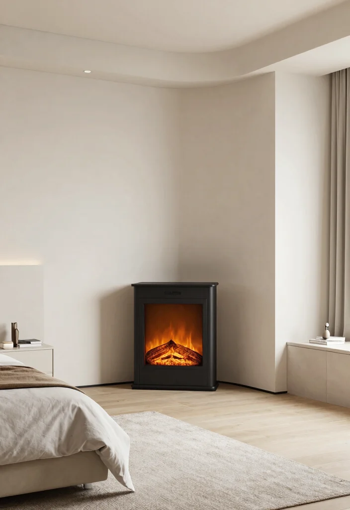 14 Corner Electric Fireplace Bedroom Ideas For Small Spaces 6. Minimalist Elegance