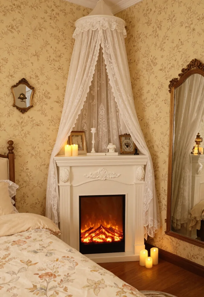 14 Corner Electric Fireplace Bedroom Ideas For Small Spaces 7. Vintage Romance