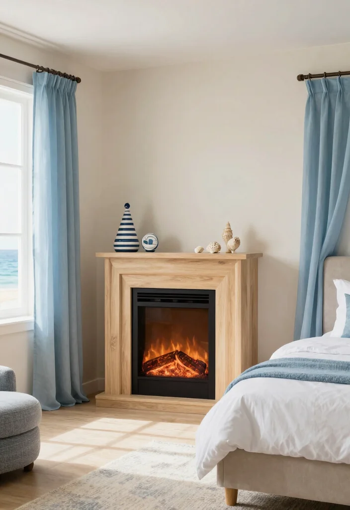 14 Corner Electric Fireplace Bedroom Ideas For Small Spaces 8. Coastal Retreat