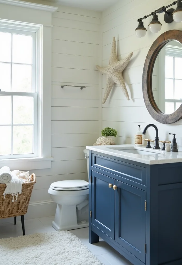 14 Dark Blue Vanity Bathroom Ideas That Stand Out 1. Nautical Elegance