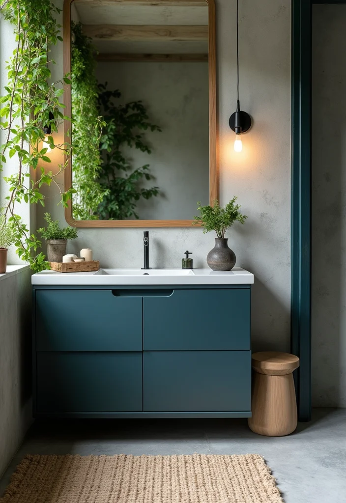 14 Dark Blue Vanity Bathroom Ideas That Stand Out 11. Eco Friendly Choices
