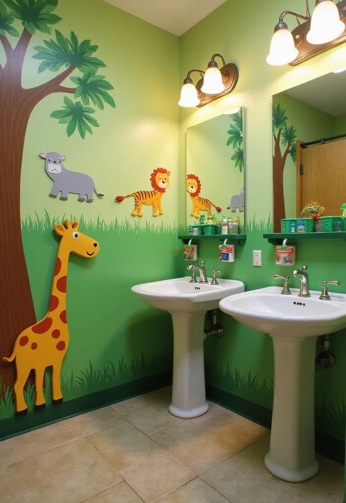 14 Daycare Bathroom Ideas For Kids 2. Jungle Safari Escape