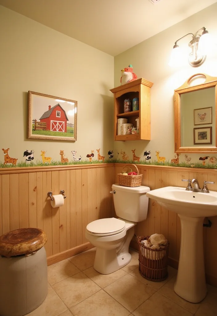 14 Daycare Bathroom Ideas For Kids 9. Farmyard Fun