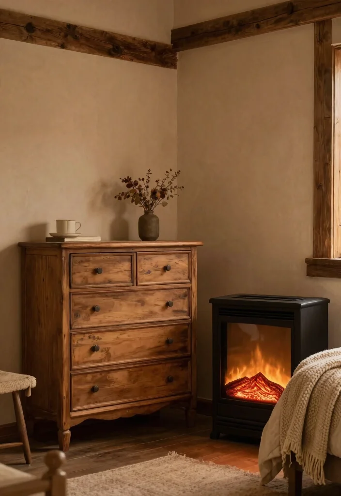 14 Electric Fireplace Bedroom Dresser Ideas For Smart Layout 2. Rustic Charm