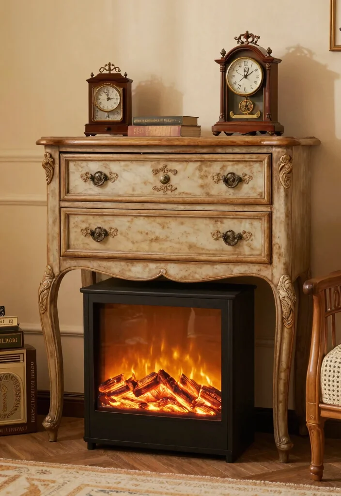 14 Electric Fireplace Bedroom Dresser Ideas For Smart Layout 5. Vintage Flair