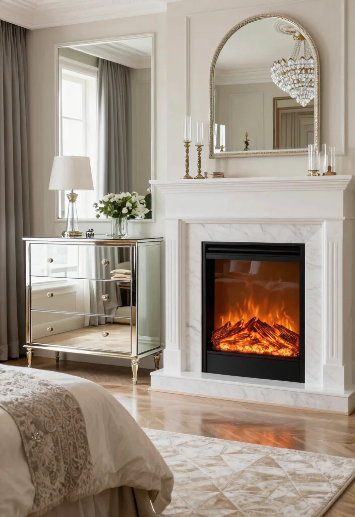 14 Electric Fireplace Bedroom Dresser Ideas For Smart Layout 7. Glamorous Touch